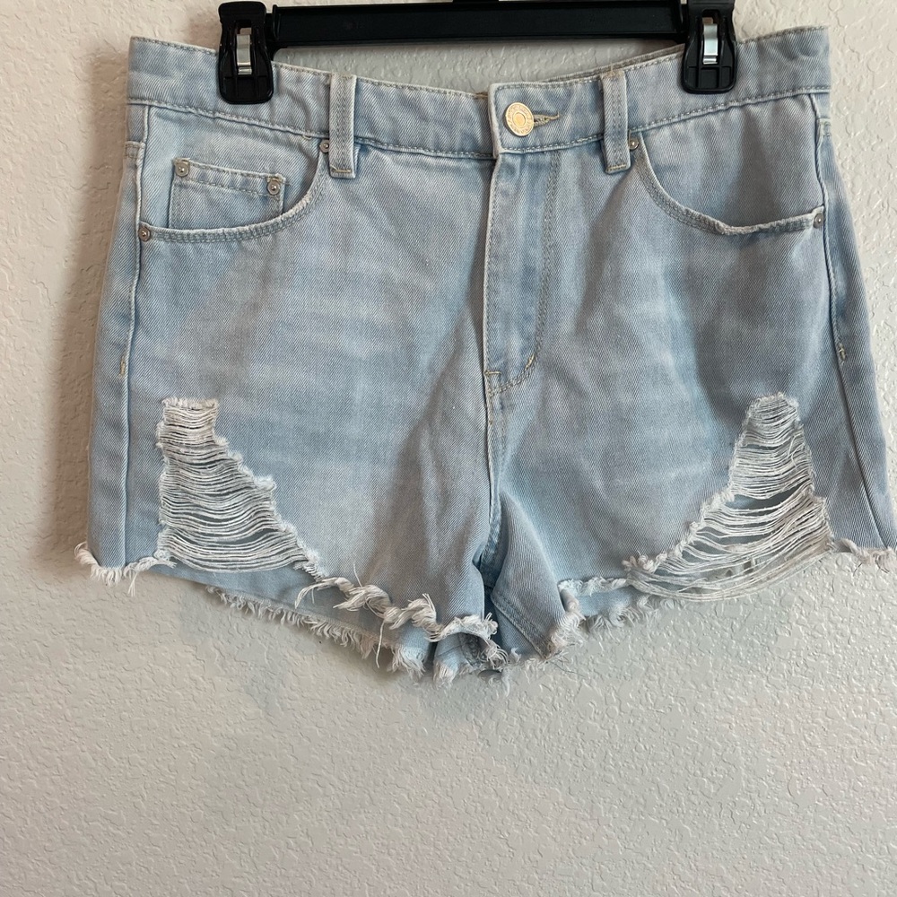 Distressed Light Blue Denim Shorts